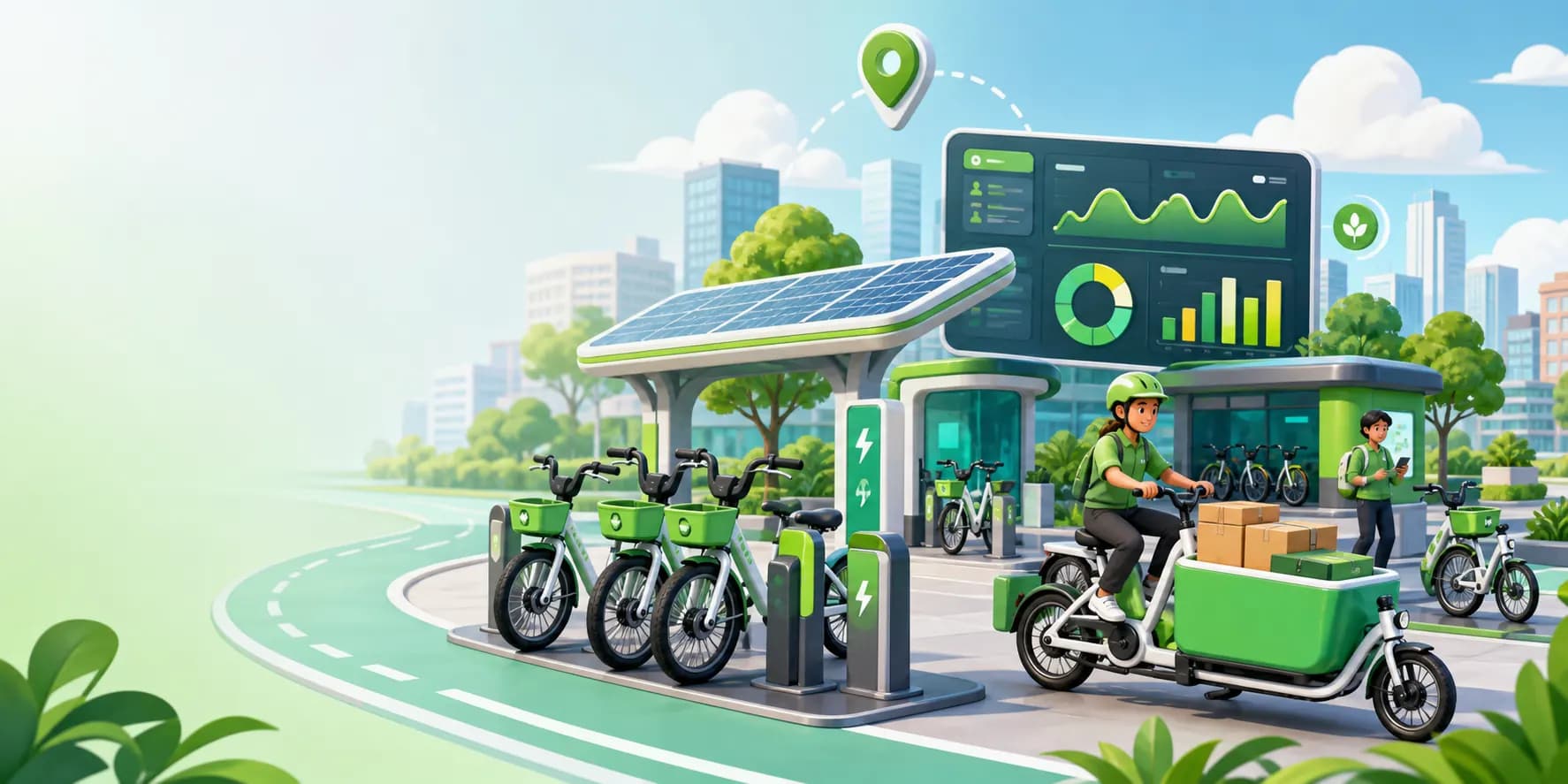 Ecosistema de servicios CIATRAN con bicicletas eléctricas, carga, estación solar y datos